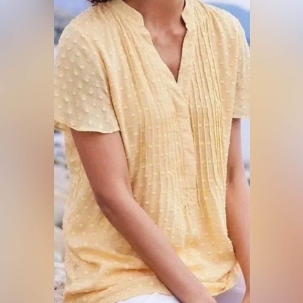 Soft Surroundings Yellow Offshore Polka Dot Short Sleeve Henley Shirt Size 2X
